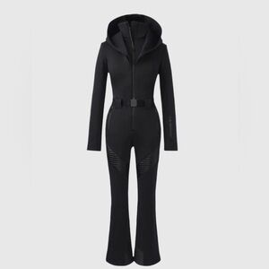 MACKAGE 
Elle-Z Belted Hooded Faux Leather-Trimmed Ski Suit - Black